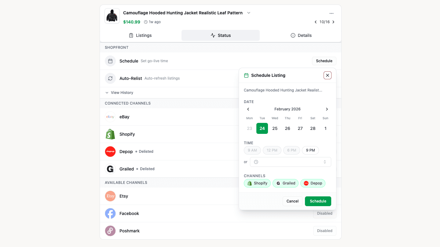 Scheduling and auto relisting