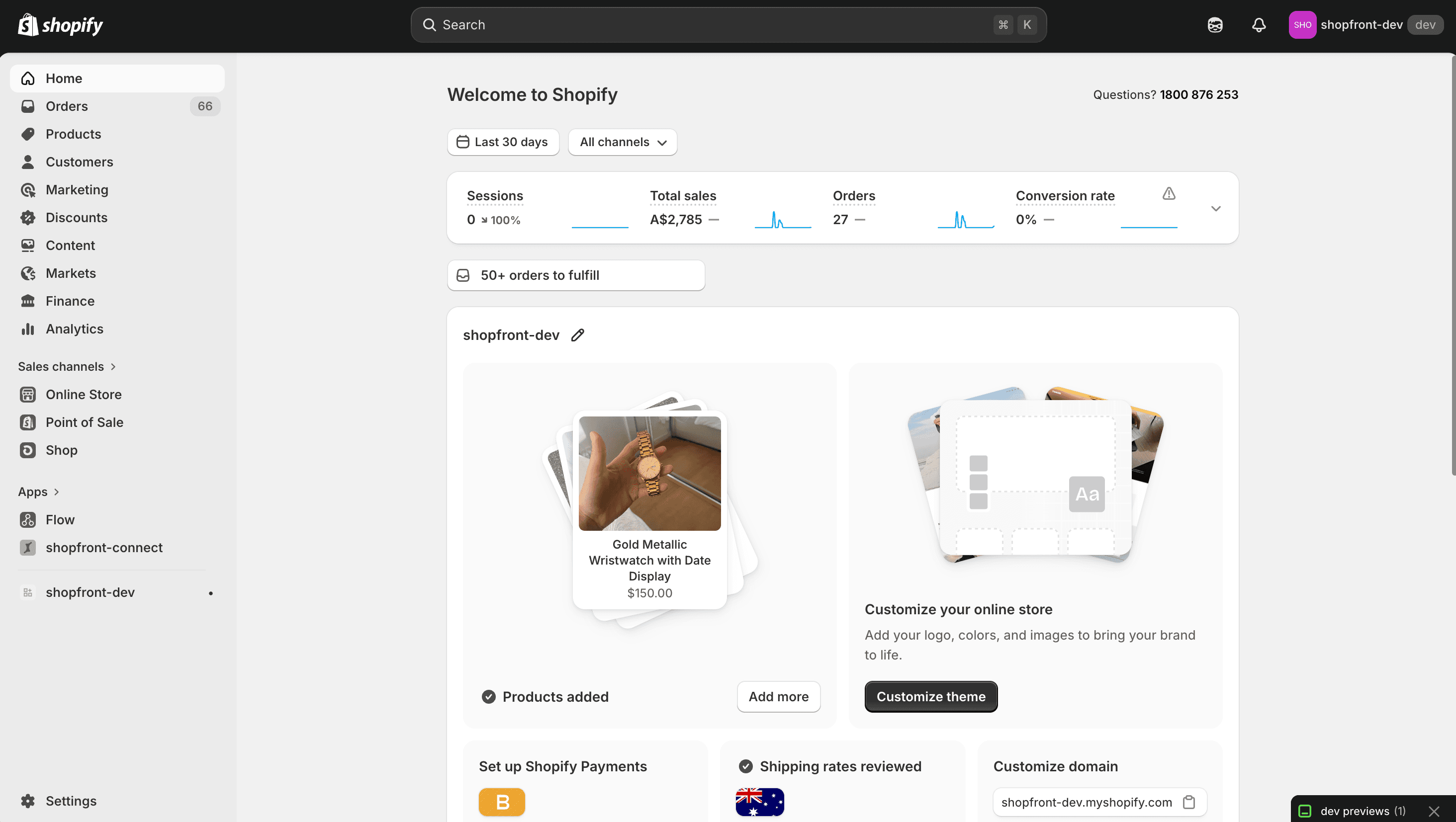 Shopify admin dashboard