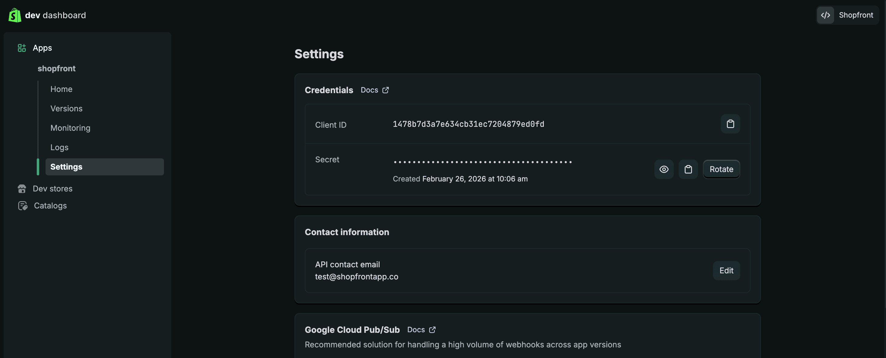 Shopify credentials
