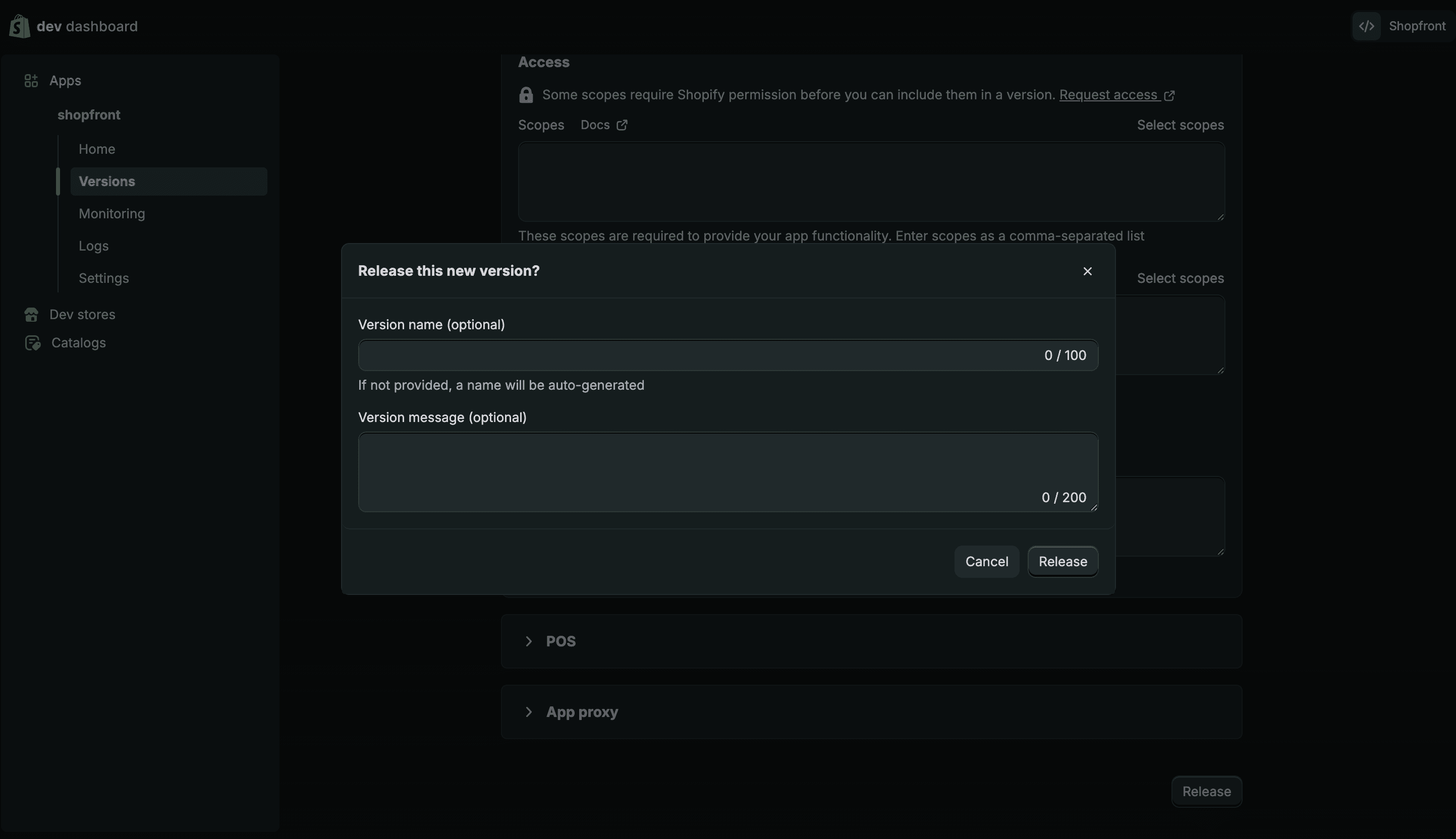 Shopify release confirmation