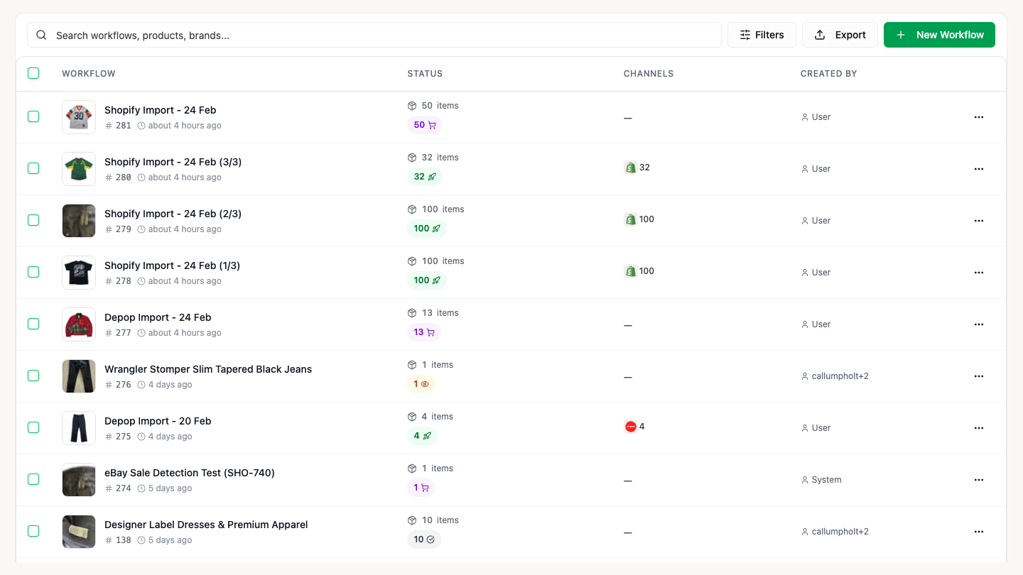 Workflows list